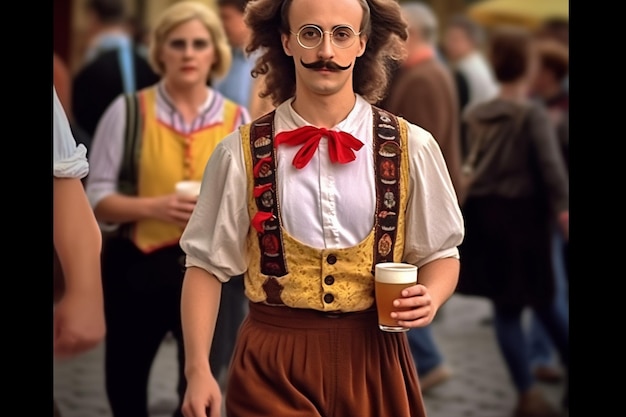 Photo octoberfest holding a mug of beer and smiling