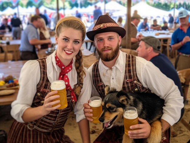 Photo octoberfest holding a mug of beer and smiling