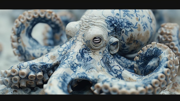 Photo octopus adorned in gothic japanese inspired porcelain ceramics