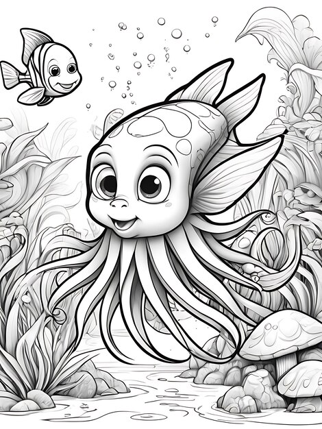 Octopus coloring page coloring drawing white background white color ai generated