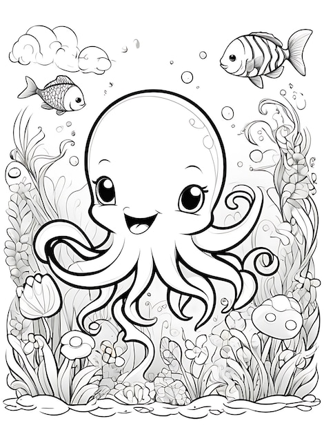 Photo octopus coloring page coloring drawing white background white color ai generated