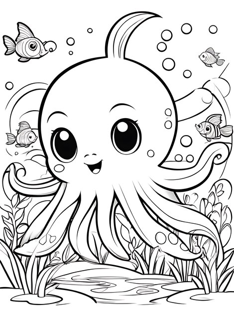 Octopus coloring page coloring drawingwhite background white color ai generated