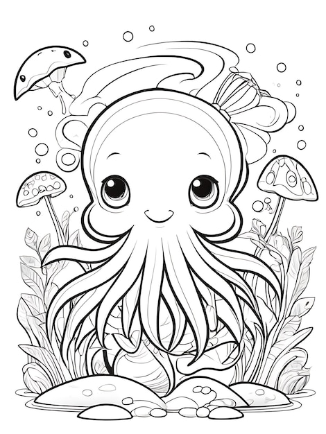 Octopus coloring page coloring drawingwhite background white color ai generated