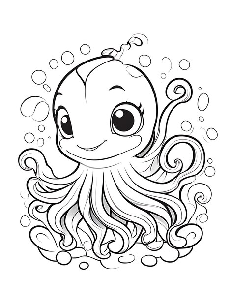 Octopus coloring page coloring drawingwhite background white color ai generated