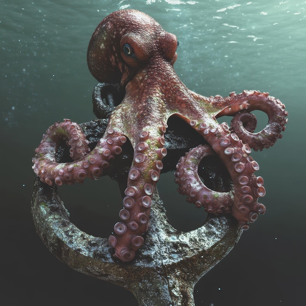 Photo an octopus is sitting on top of an anchor