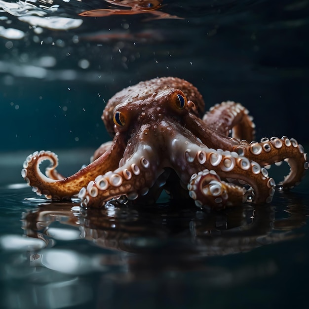 Photo an octopus is swimming in the water with the words quot octopus quot on the bottom