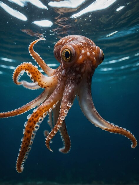 Photo an octopus is swimming in the water with the words quot octopus quot on the bottom