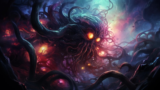 Octopus monster in colorful world