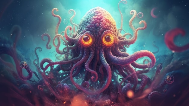 Octopus monster in colorful world