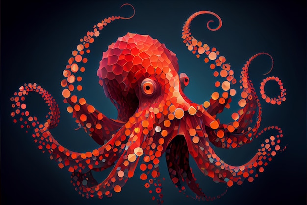 Octopus in the ocean with a red dot on bottom of generative ai