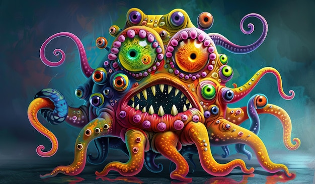 Photo octopus painting with mouth open