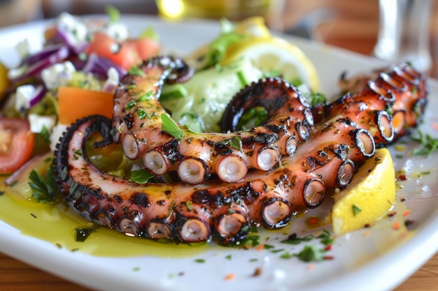 Octopus Salad on a White Plate