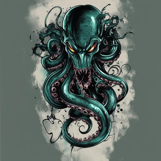 Octopus in the smoke Handdrawn illustration Vector