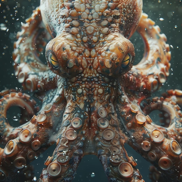 Photo octopus swimming in the water closeup view of tentacles