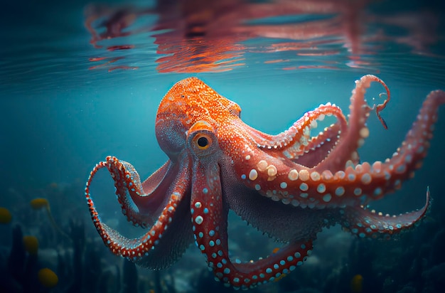 An octopus swims on the seabed Generative AI