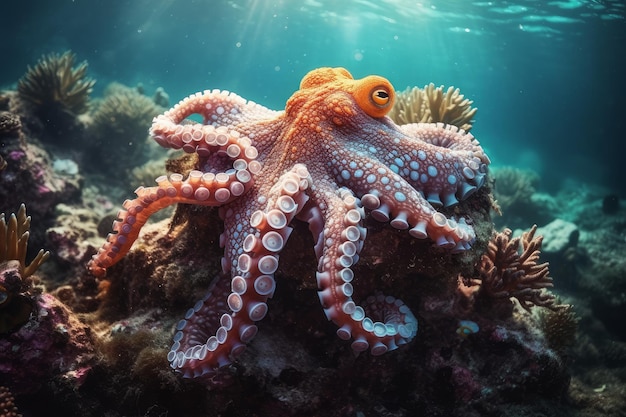 Octopus underwater daylight Generate Ai