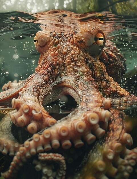 Photo octopus in the water with its head above water surface generative ai