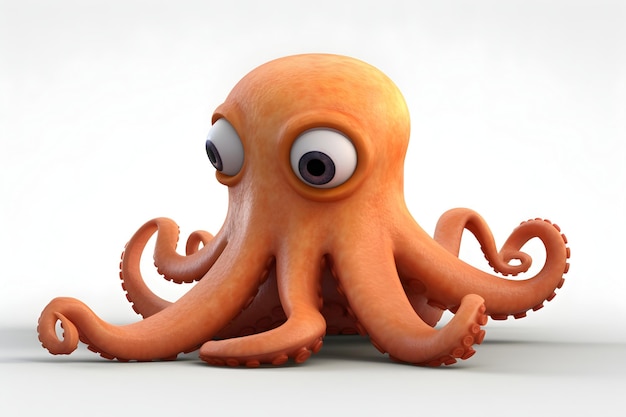 An octopus with big eyes is on a white background.