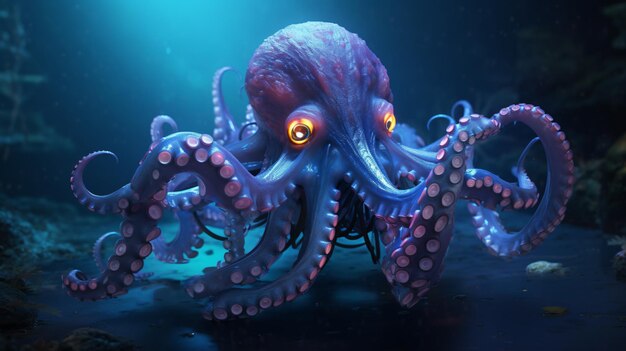 An octopus with glowing lights on its body