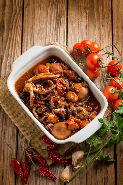 Octopus with tomato sauce traditional italian recipe