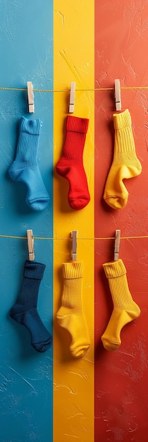 Odd Socks on a Clothesline Against Plain Background