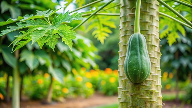 Photo oddly shaped papaya tree growth in garden