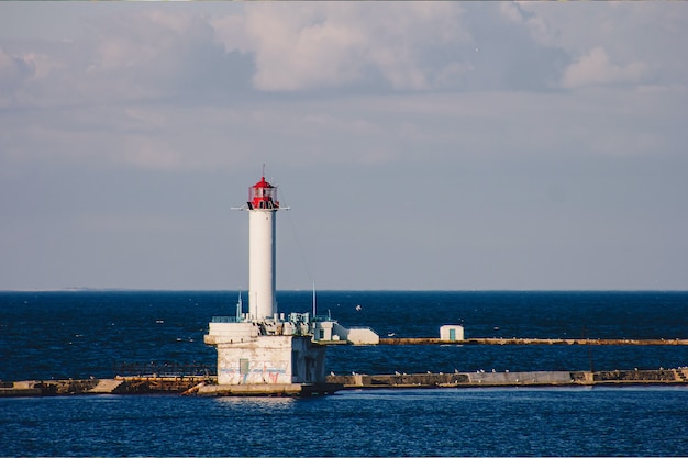 Odessa Vorontsovsky lighthouse with a blue sky in a sunny day.