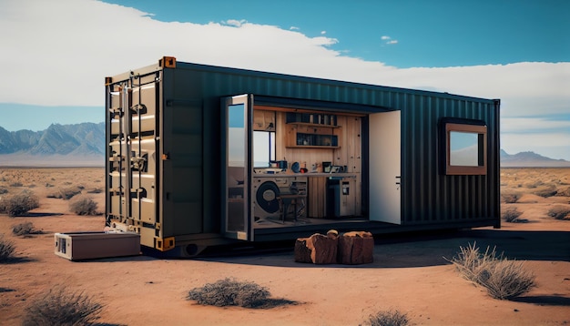 Off grid shipping container home realistic isolated Al generated