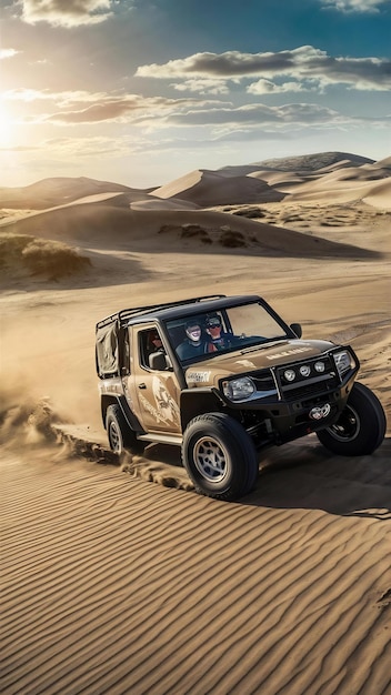 Off road vehicle speeds through african sand dunes generated by