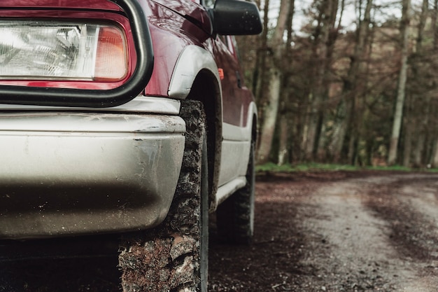 Off road wheel car in the mountains in North Spain