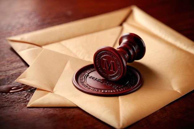 Photo offical wax seal used to certify identity and authority on document envelopeoffical wax seal used t