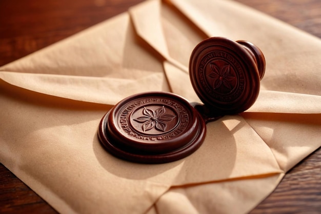 Photo offical wax seal used to certify identity and authority on document envelopeoffical wax seal used t