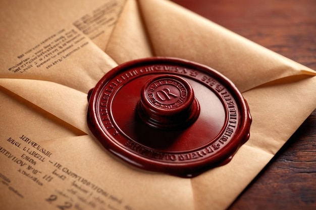 Photo offical wax seal used to certify identity and authority on document envelopeoffical wax seal used t