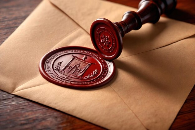 Photo offical wax seal used to certify identity and authority on document envelopeoffical wax seal used t