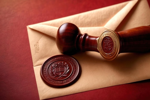 Photo offical wax seal used to certify identity and authority on document envelopeoffical wax seal used t