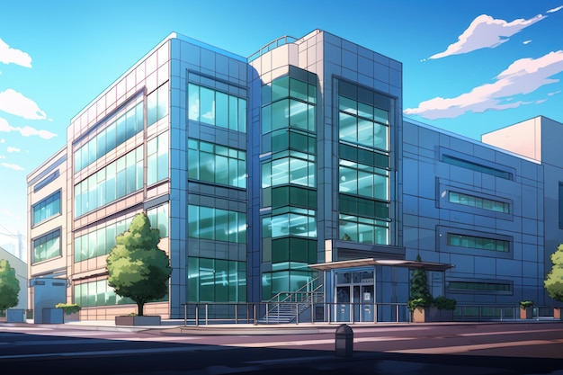 Office building windows anime visual novel game Urban steel Generate Ai