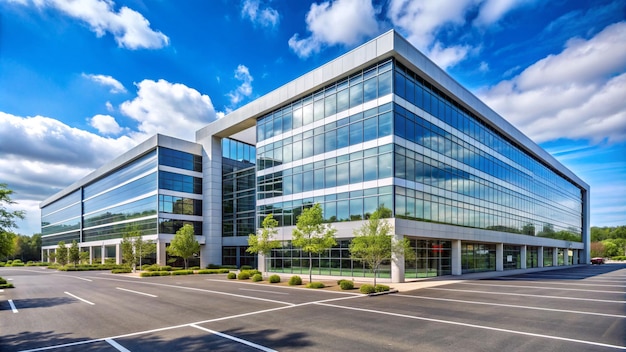 An office building with a empty parking lot