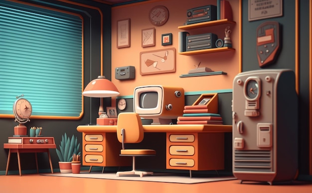 An office cartoon background illustrations for kids cartoon style ai generated