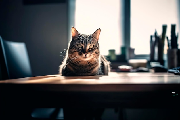 The office cat sits on the table Generative AI