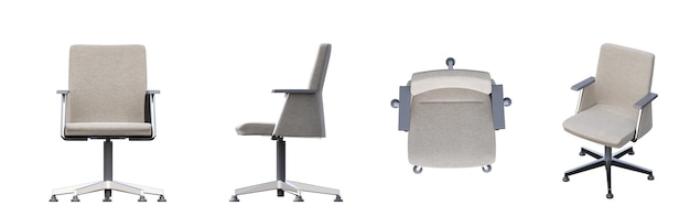 office chair isolated on white background, interior furniture, 3D illustration, cg render