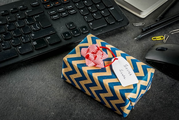 Office Christmas celebration concept, the idea of sharing gifts secret Santa.