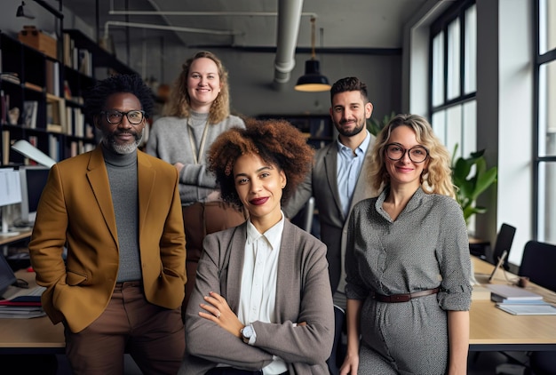 Office colleagues standing together in a group