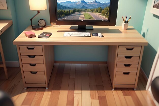 Office conference table computer desk work area intimate interior space for hard work