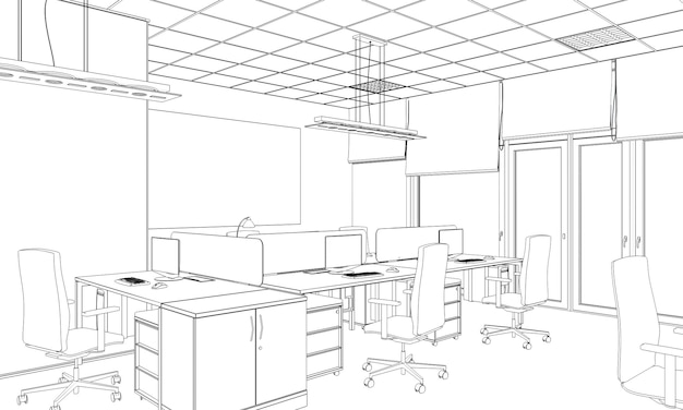 office contour visualization 3D illustration sketch outline