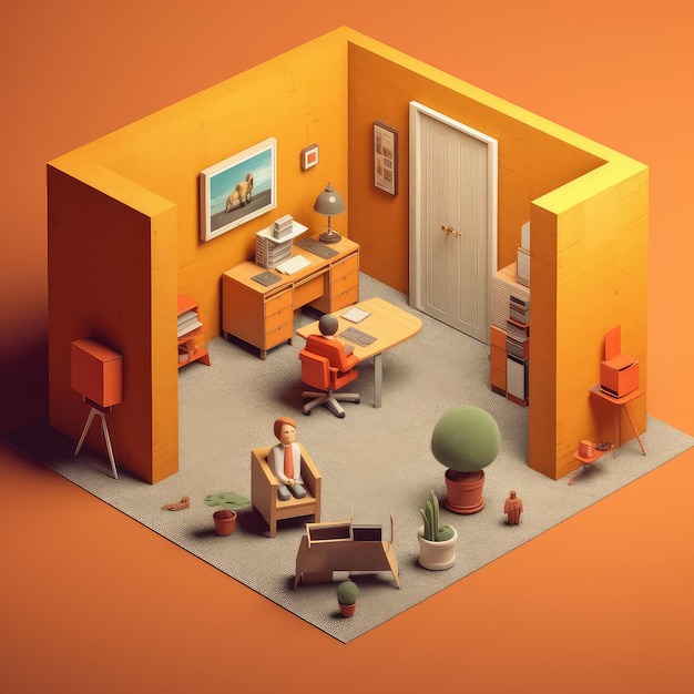 Office d cartoon illustration generative ai