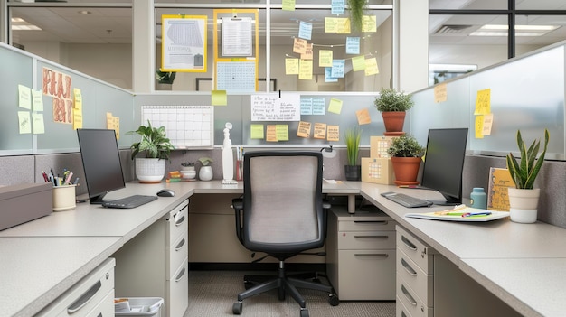 Office decorated with positive affirmations and mental health resources for Labor Day