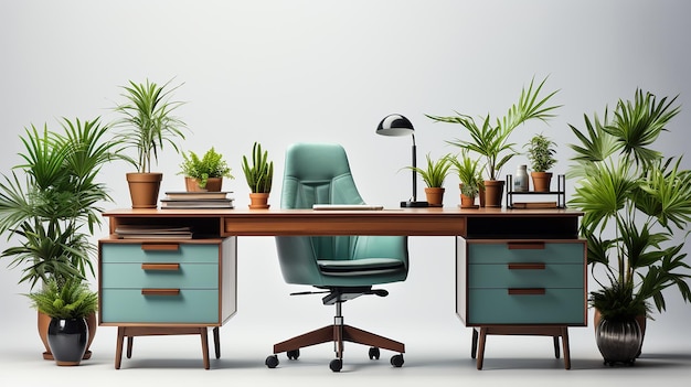 Office Desk Isolated On A White Background Generated By AI