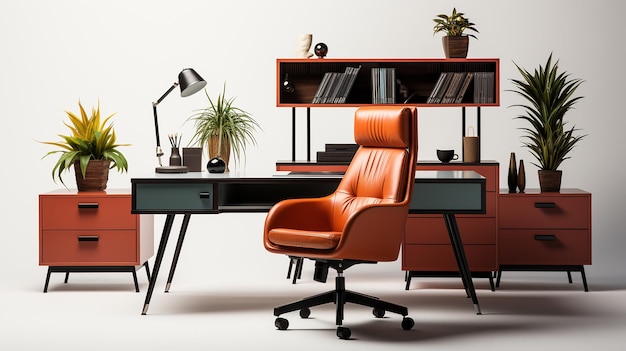 Office Desk Isolated On A White Background Generated By AI