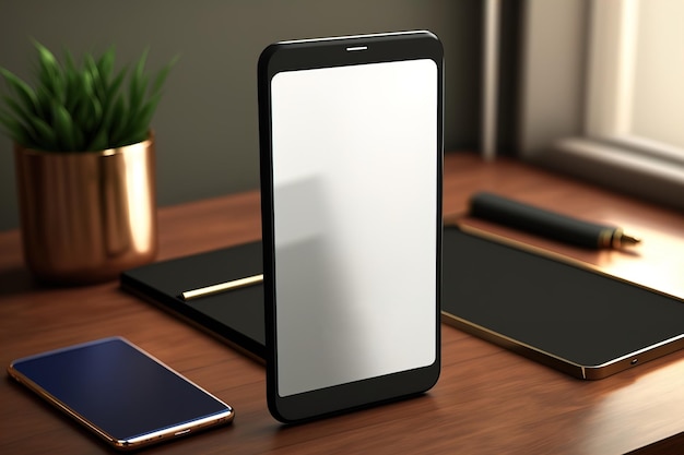 Office desk smartphone 3d rendering