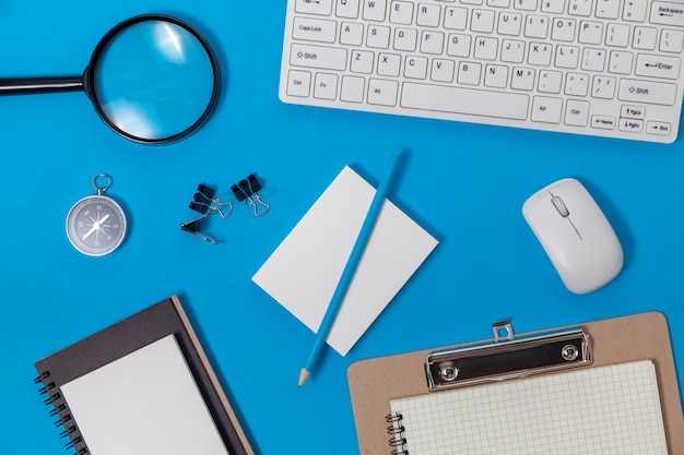 Office desk table of Business workplace and business objects 